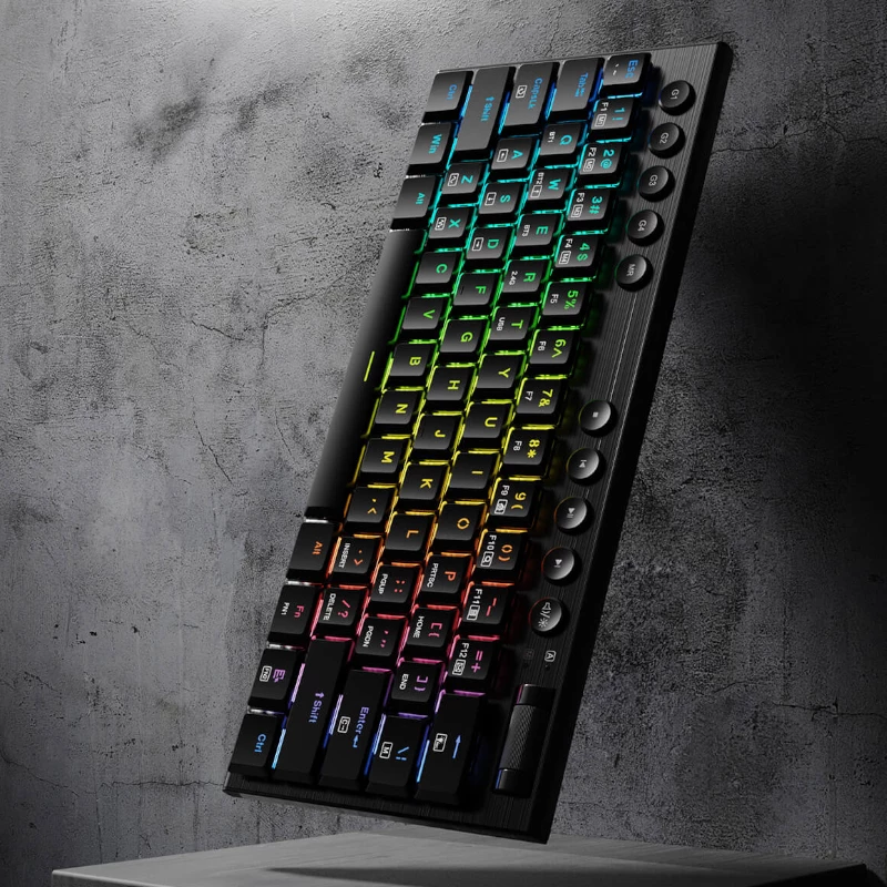 Teclado de gaming mecânico low profile sem fios tri-mode REDRAGON Horus Mini Pro 61 teclas RGB - preto (Red Switch)