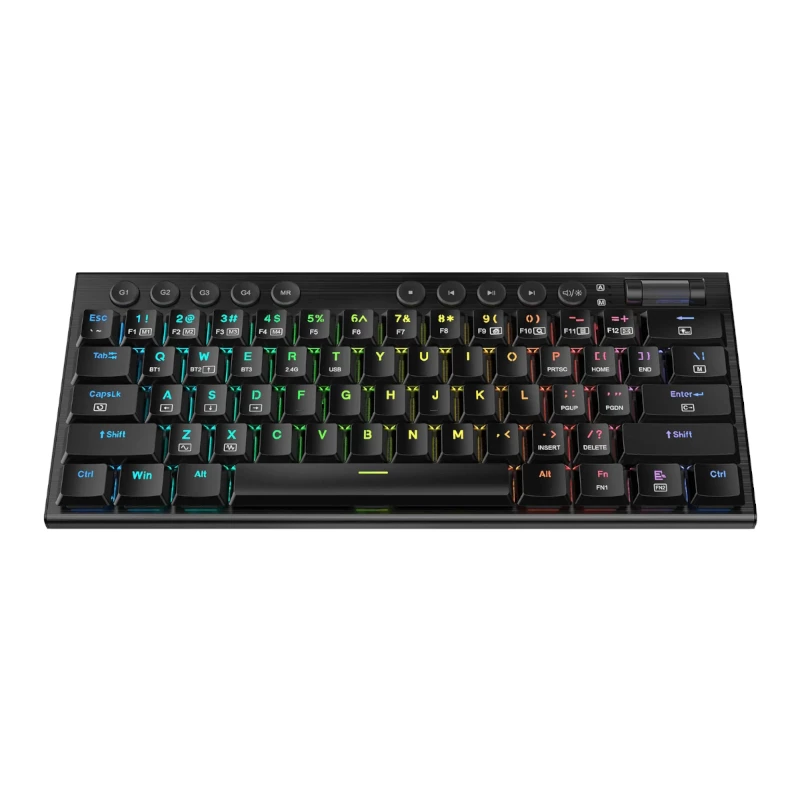 Teclado de gaming mecânico low profile sem fios tri-mode REDRAGON Horus Mini Pro 61 teclas RGB - preto (Red Switch)