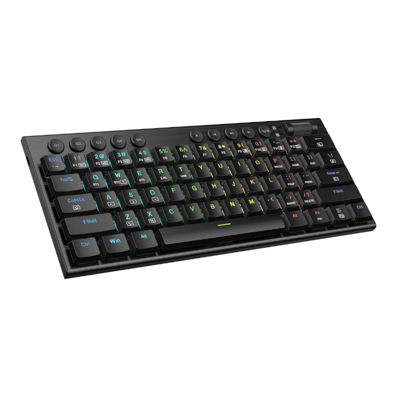 Teclado de gaming mecânico low profile sem fios tri-mode REDRAGON Horus Mini Pro 61 teclas RGB - preto (Red Switch)