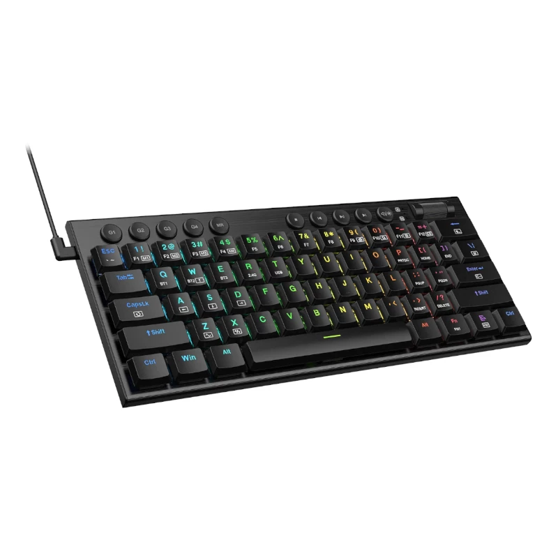 Teclado de gaming mecânico low profile sem fios tri-mode REDRAGON Horus Mini Pro 61 teclas RGB - preto (Red Switch)