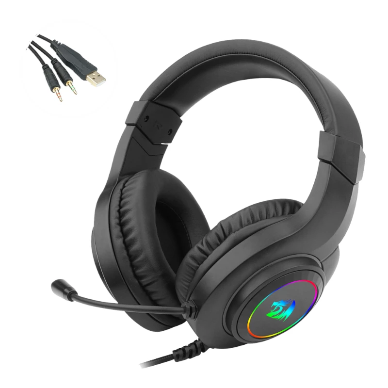 Redragon Hylas Auscultadores gaming Over-Ear RGB, Aux (microfone e auscultadores) / USB (apenas alimentação), preto