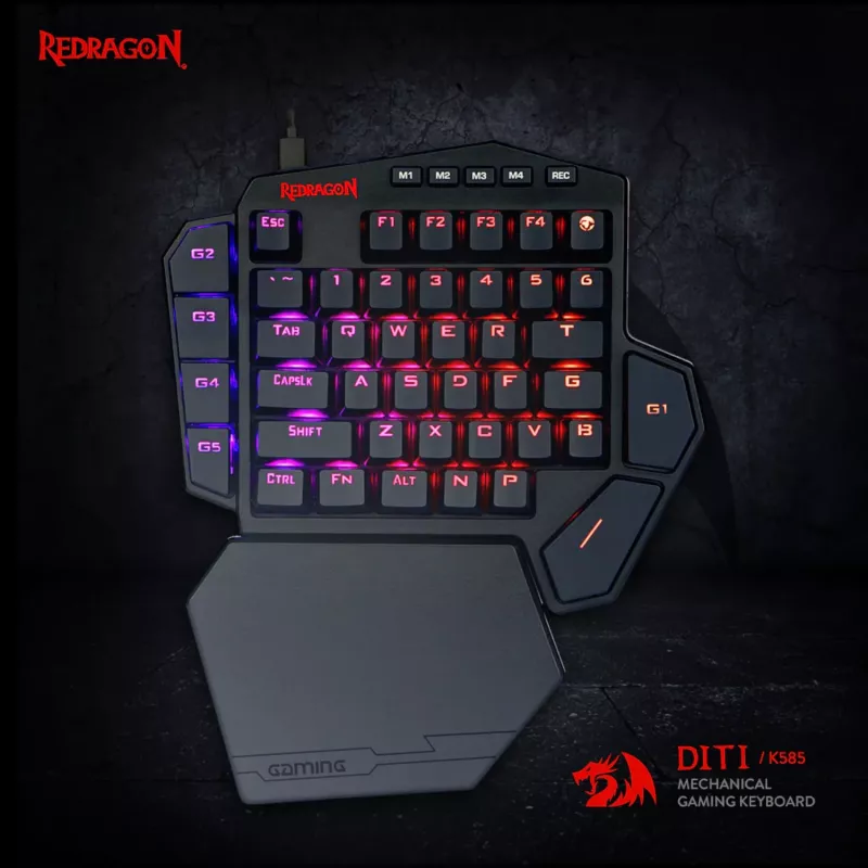 Teclado gaming mecânico sem fios Redragon K585 DITI ELITE PRO RGB 40% - switches azuis