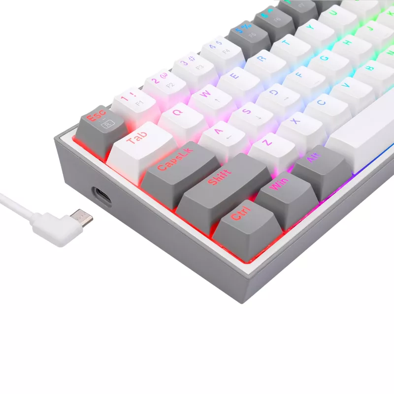 Redragon K617 FIZZ Teclado gaming RGB com fios 60% - branco/cinzento