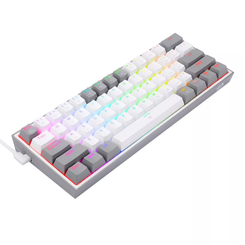 Redragon K617 FIZZ Teclado gaming RGB com fios 60% - branco/cinzento