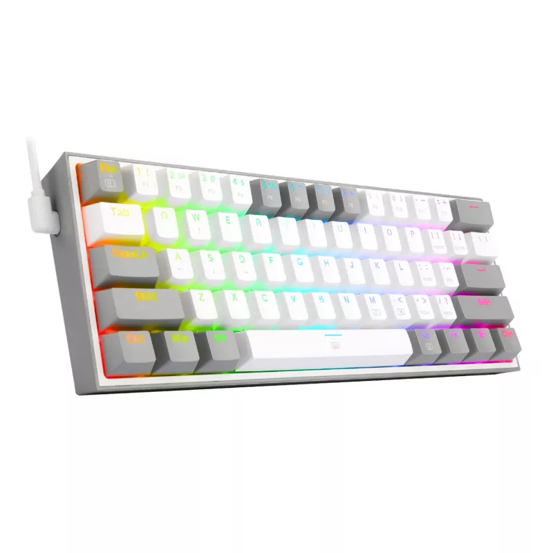 Redragon K617 FIZZ Teclado gaming RGB com fios 60% - branco/cinzento