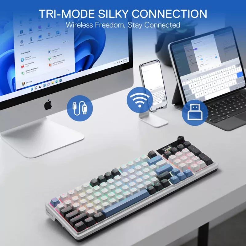 Redragon K719WGB GALATIN RGB PRO teclado de gaming mecânico sem fios de tamanho completo - branco