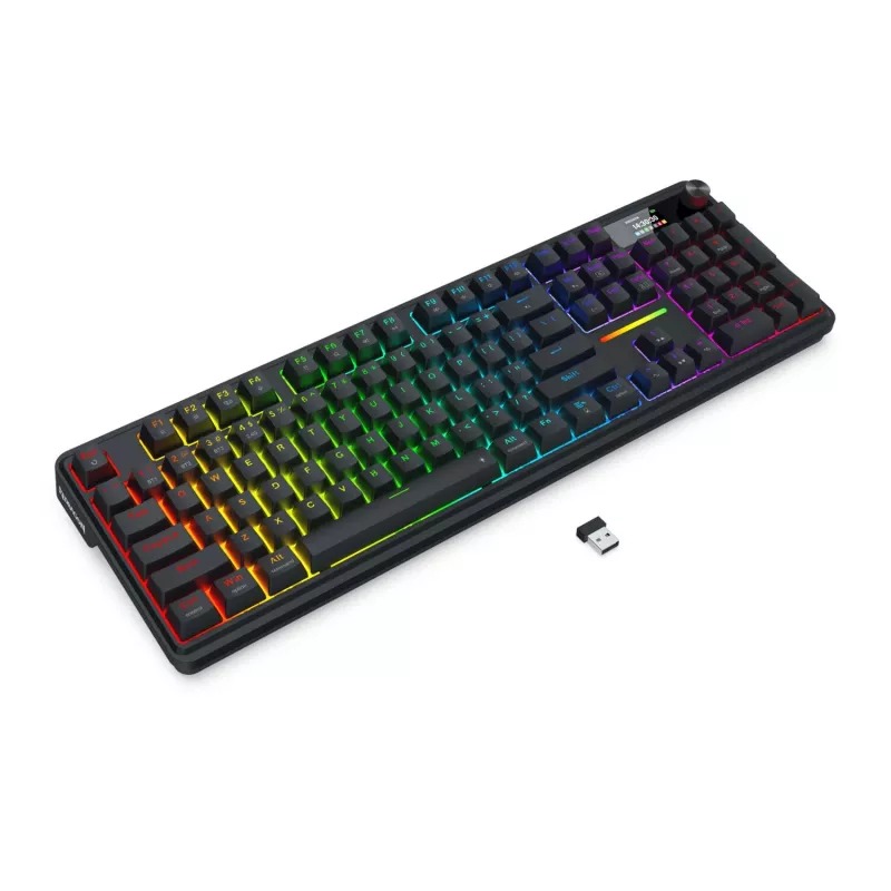 Redragon K762 TERRAFLARE PRO Teclado gaming sem fios RGB Gasket - 75% 82 teclas, tri-modo, hot-swappable, Double-Shot PBT, preto