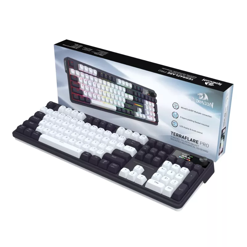 Teclado mecânico gasket full-size Redragon K762WB-RGB-PRO LCD - preto