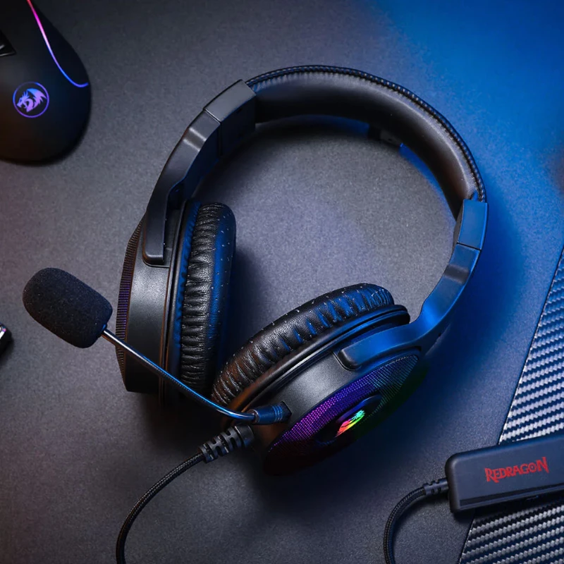 Redragon Pandora Auscultadores gaming Over-Ear RGB, USB (apenas alimentação) / Aux (microfone e auscultadores), preto
