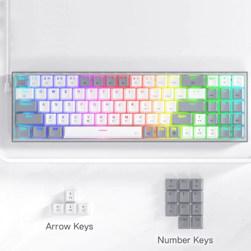 REDRAGON Pollux 65% teclado gaming mecânico com fio, switches vermelhos hot-swap, retroiluminação RGB, USB-C removível, NKRO, preto