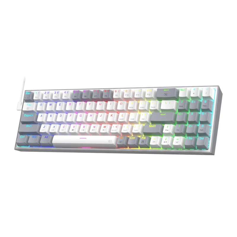 REDRAGON Pollux 65% teclado gaming mecânico com fio, switches vermelhos hot-swap, retroiluminação RGB, USB-C removível, NKRO, preto
