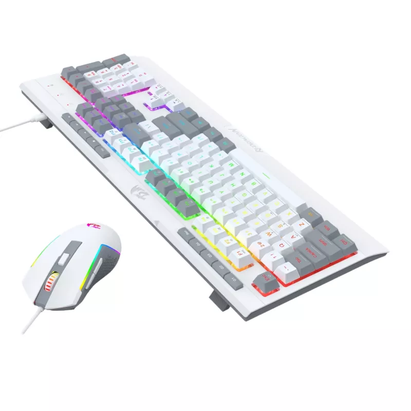 Conjunto de Teclado e Rato Gaming RGB com Fios Redragon S151 - Branco e Cinzento