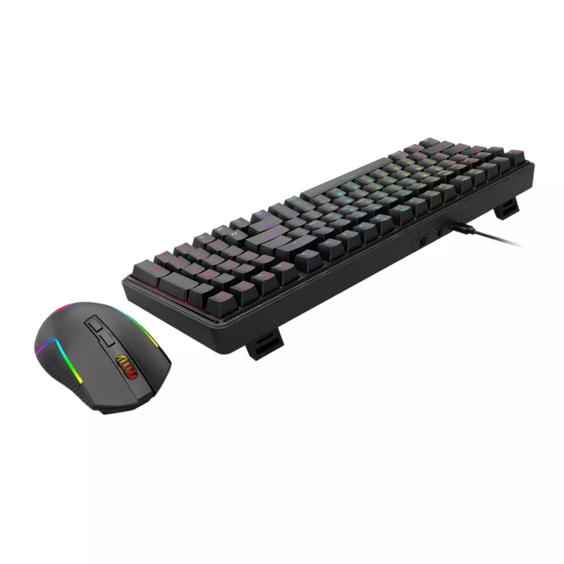 Redragon S162 RGB Conjunto de teclado mecânico gaming sem fios 3 modos e rato - preto
