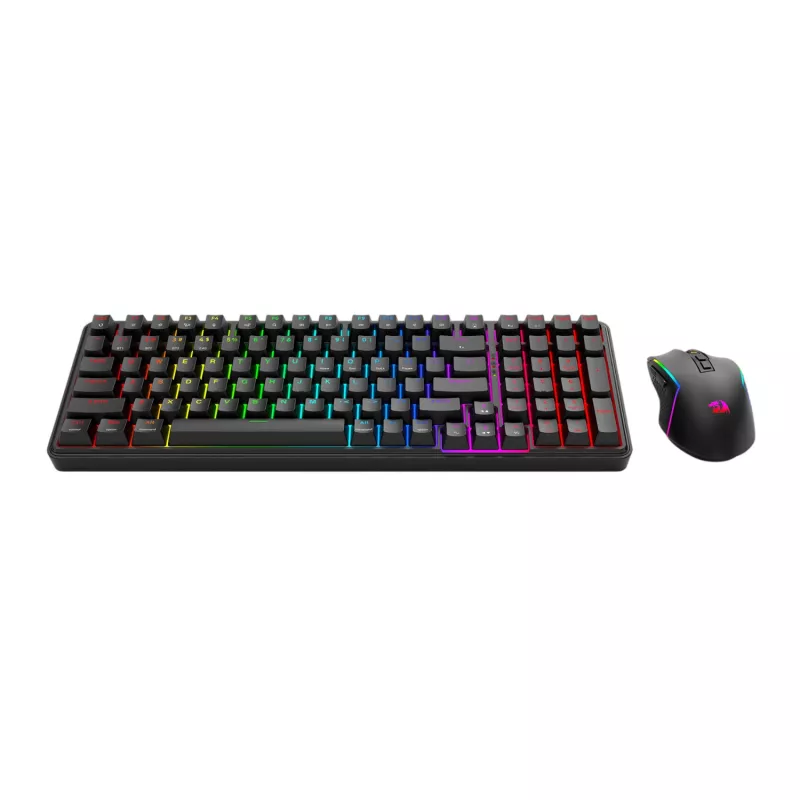 Redragon S162 RGB Conjunto de teclado mecânico gaming sem fios 3 modos e rato - preto