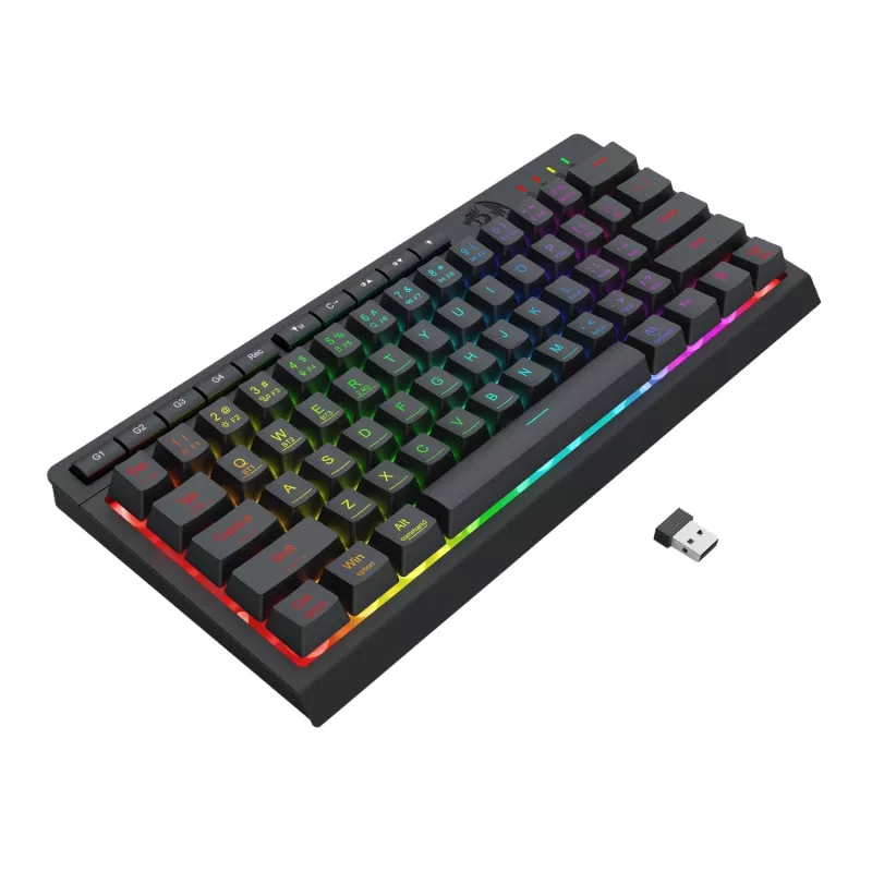 Redragon SHIVA K522 PRO Teclado gaming sem fios RGB - Tri-Mode TKL mecânico, switches Red hot-swappable, preto