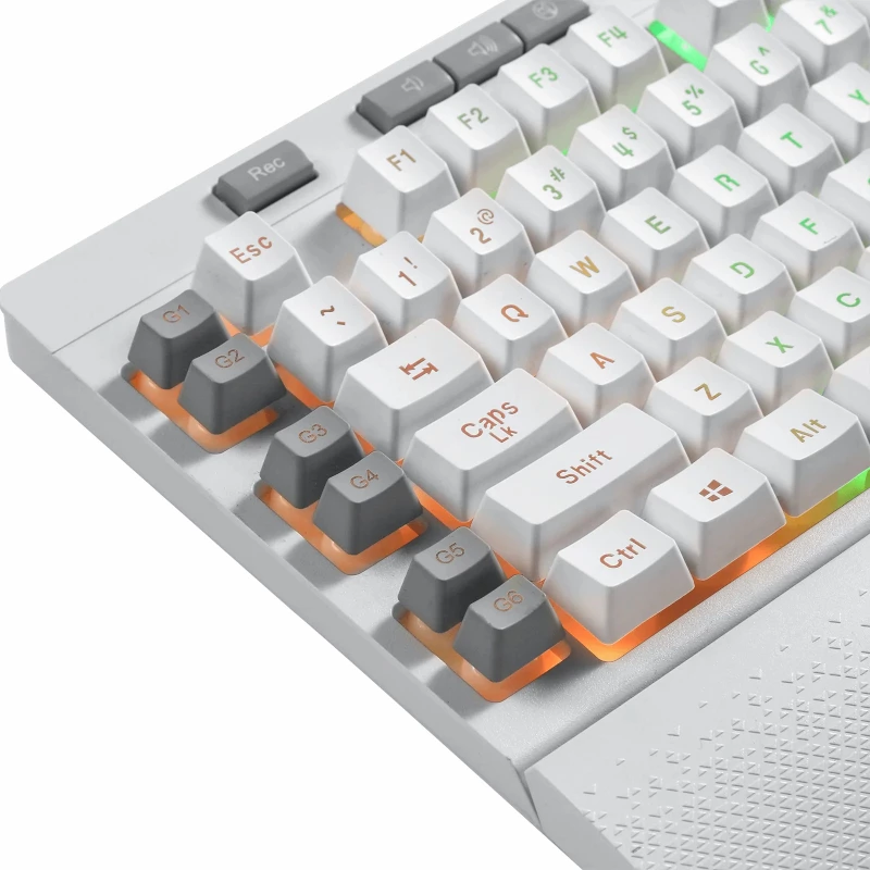 Teclado de membrana REDRAGON SHIVA - branco, retroiluminação RGB full-size, 6 teclas de macro, apoio de mãos removível, USB com fios