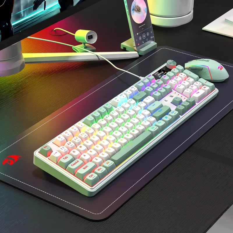 Redragon WYVERN K761 Pro teclado de gaming mecânico sem fios de tamanho completo RGB - branco/verde