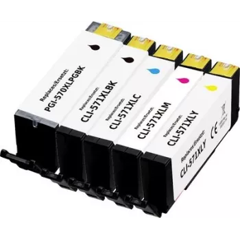 Renkforce Pack de 5 cartuchos de tinta compatíveis de alto rendimento para Canon PGI-570PGBK XL, CLI-571BK XL, CLI-571C XL, CLI-571M XL, CLI-571Y XL (preto, preto fotográfico, ciano, magenta, amarelo) RF-6952434