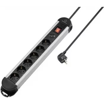 Renkforce RF-6417718 régua de tomadas com proteção contra sobretensão 6 tomadas com caixa de alumínio, cabo de 1,5 m, preto