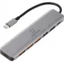 Hub USB-C 6-em-1 Renkforce RF-7465828, 3x USB-A 3.0, dados USB-C, HDMI 4K, 100W PD, cinzento