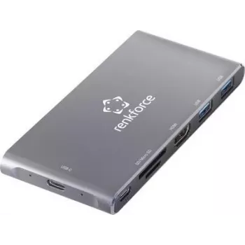 Hub USB-C Renkforce RF-PCR-550 com HDMI, 3x USB-A, PD, leitor de cartões SD/microSD - cinzento alumínio RF-4599772