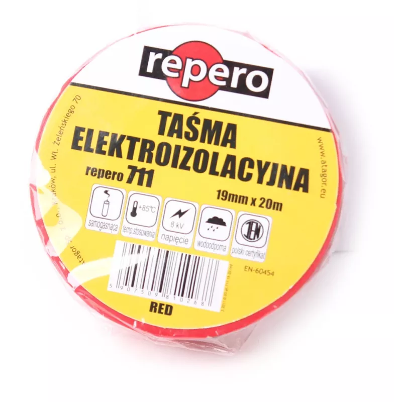 REPERO 711E Fita isoladora de PVC vermelha 19 mm x 20 m