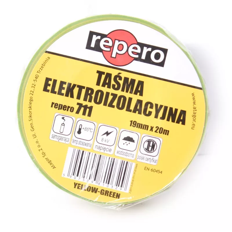 REPERO 711E Fita isoladora elétrica de PVC amarelo-verde 19 mm x 20 m