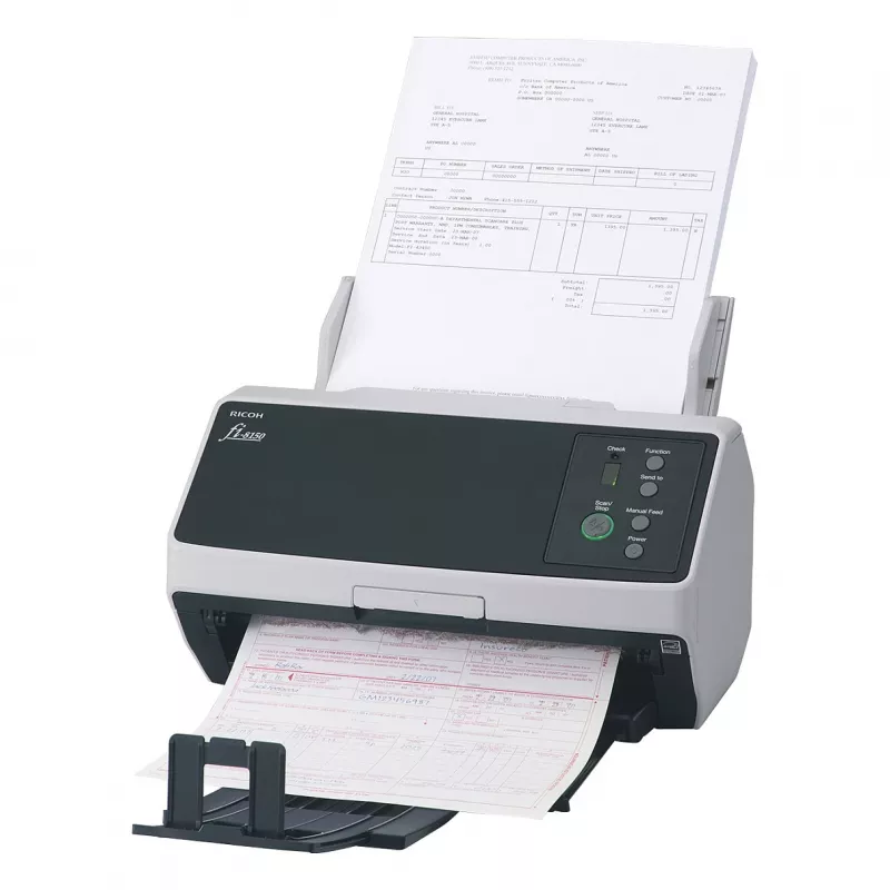 Ricoh fi-8150 scanner de documentos duplex com ADF de 100 folhas, 50 ppm/100 ipm, USB 3.2 & Gigabit Ethernet, 600 dpi, Clear Image Capture