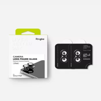 Ringke Moldura de câmara pack de 2 para Samsung Galaxy Z Flip 8 - proteção de objetiva em liga de alumínio preta com vidro temperado 9H
