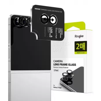 Ringke Moldura de câmara pack de 2 para Samsung Galaxy Z Flip 8 - proteção de objetiva em liga de alumínio preta com vidro temperado 9H