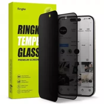 Protetor de ecrã Ringke para iPhone 15/16 Easy Slide Privacy vidro temperado 9H com auxiliar de instalação (pack de 2) transparente