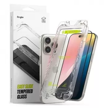 Película protetora de ecrã Ringke iPhone 16 Pro Premium Easy Slide vidro temperado 9H com auxiliar de instalação (2 unid.) transparente