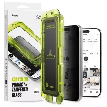 Película de proteção de ecrã Ringke para iPhone 17 Pro Premium Easy Slide vidro temperado 9H com auxiliar de instalação (pack de 2) transparente