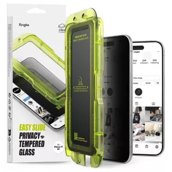 Película de proteção de ecrã Ringke para iPhone Air Premium Easy Slide Privacy Tempered Glass 9H com auxiliar de instalação (pack de 2) transparente