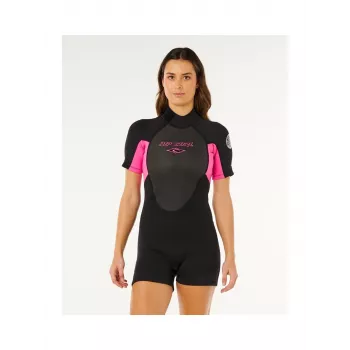 Fato de neoprene Rip Curl Omega Back Zip - preto/rosa - mulher - tamanho S