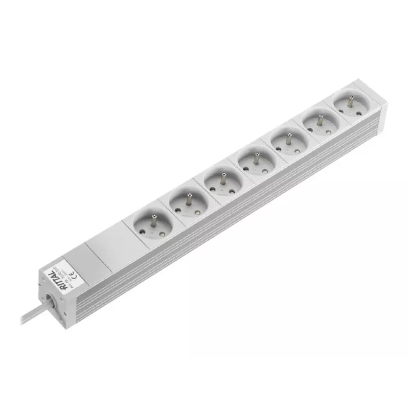 Rittal 7240510 PDU de Rack 19 Polegadas 1U, 7x Tomadas CEE 7/5, 230V 16A, Cabo de 2m, Cinzento