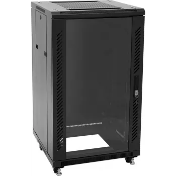 ROADINGER SSC-16 caixa rack de aço 19 polegadas 16U com porta de vidro, 150 kg de carga, preto