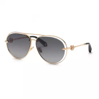 Óculos de sol de mulher Roberto Cavalli SRC032M610300 - armação quadrada oversized preta, lentes cinzentas degradê, 61 mm