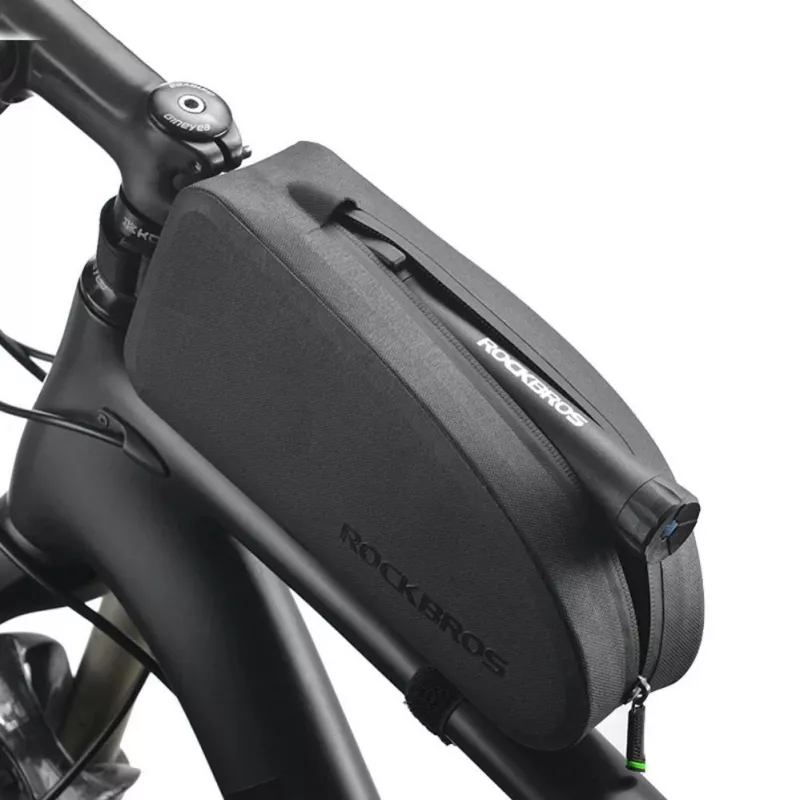 ROCKBROS 1.6L Bolsa de Quadro Superior para Bicicleta Impermeável Casco Rígido EVA Aspeto Fibra de Carbono Preto