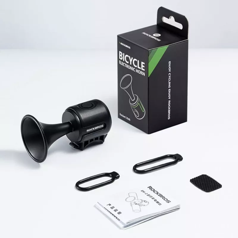 ROCKBROS Campainha eletrónica para bicicleta - preta, 110-120 dB, 4 sons, recarregável, IPX4