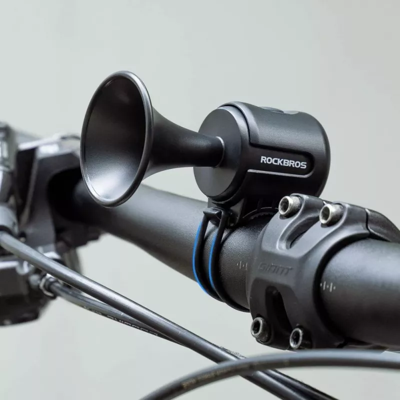 ROCKBROS Campainha eletrónica para bicicleta - preta, 110-120 dB, 4 sons, recarregável, IPX4