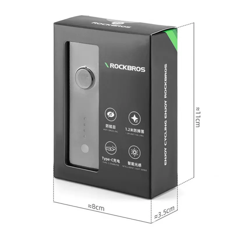Luz dianteira para bicicleta ROCKBROS 260 lm com cabo USB-C para USB-A - preta
