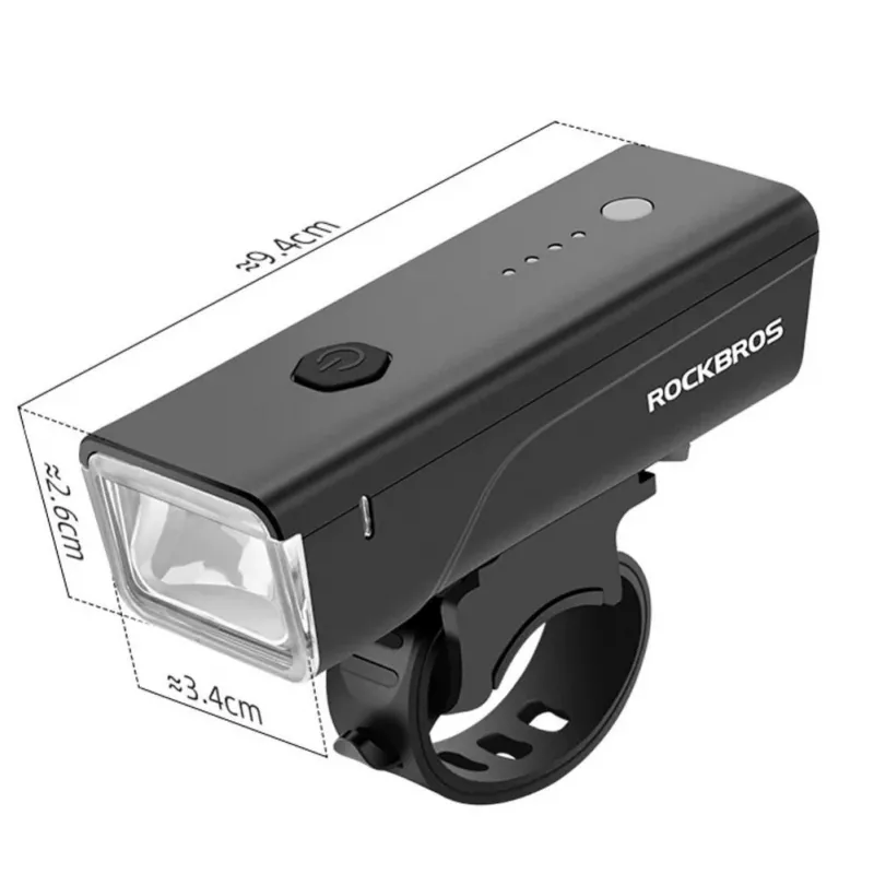 Luz dianteira para bicicleta ROCKBROS 260 lm com cabo USB-C para USB-A - preta
