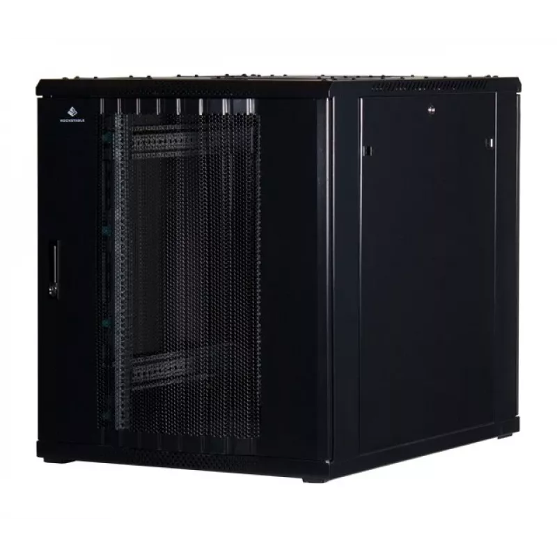 Armário rack de servidor Rockstable 18U 19 polegadas com porta frontal de malha - Autónomo - Capacidade de carga 800 kg - Fechadura com chave - Calhas de gestão de cabos - Pés ajustáveis (RS19-8018PP)