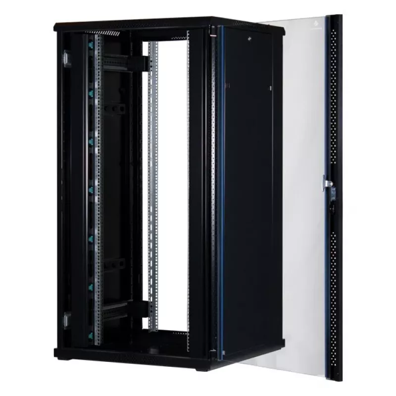 Rockstable Armário de servidor 32U 19 polegadas com porta de vidro - Armário de pé - 32U - 800 kg - fecho com chave - calhas de montagem - pés ajustáveis (RS19-8832)