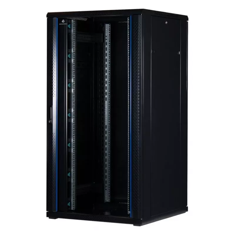 Rockstable Armário de servidor 32U 19 polegadas com porta de vidro - Armário de pé - 32U - 800 kg - fecho com chave - calhas de montagem - pés ajustáveis (RS19-8832)