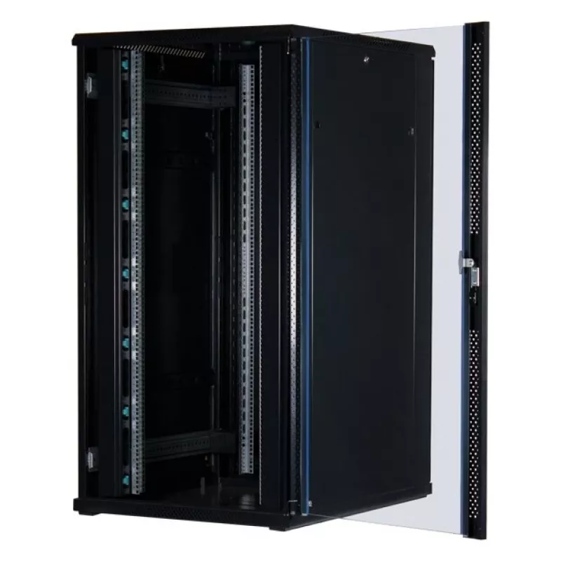 Rockstable Armário de servidor 32U 19 polegadas com porta de vidro - Armário de pé - 32U - 800 kg - porta com fecho - calhas de montagem - pés ajustáveis (RS19-8032)
