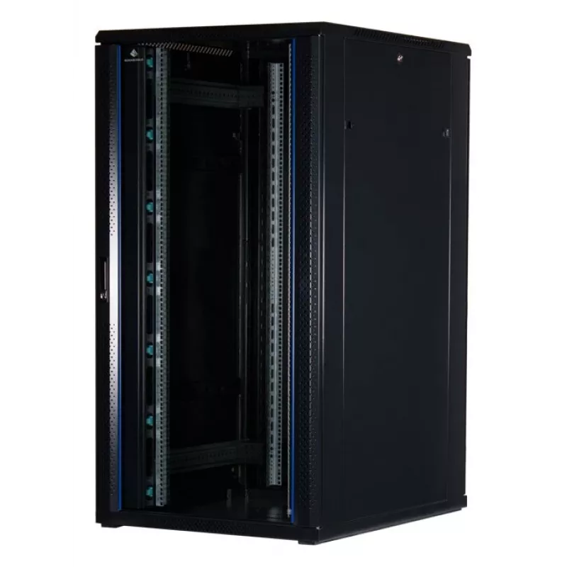 Rockstable Armário de servidor 32U 19 polegadas com porta de vidro - Armário de pé - 32U - 800 kg - porta com fecho - calhas de montagem - pés ajustáveis (RS19-8032)