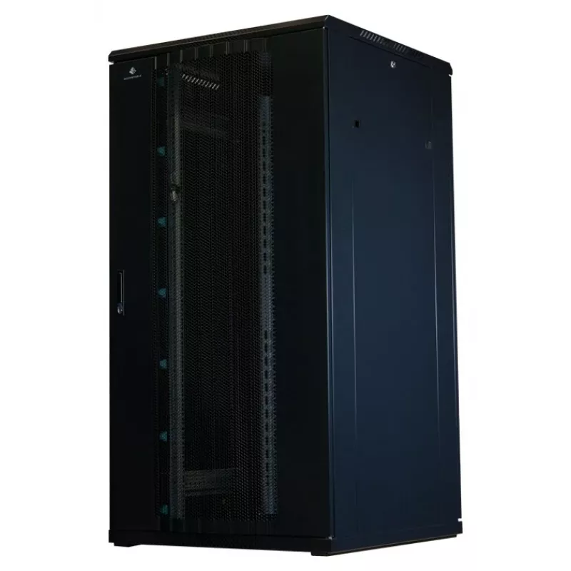 Armário de servidor Rockstable 32U 19 polegadas com portas de malha - Armário de chão - Capacidade de carga 800 kg - Bloqueável - Calhas de montagem - Pés ajustáveis (RS19-8832PP)