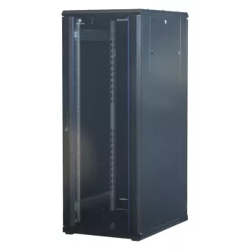 Rockstable Armário de rack de servidor 32U 19 polegadas com porta de vidro - estrutura autónoma - 32U - 800 kg - fecho com chave - calhas de montagem - pés ajustáveis (RS19-6832)
